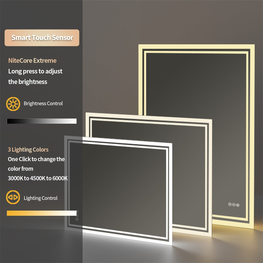 LUVODI 28x36 inch Illuminate Bathroom Mirror with Light Backlit Dimmable Defog Wall-mounted Bath Mirror