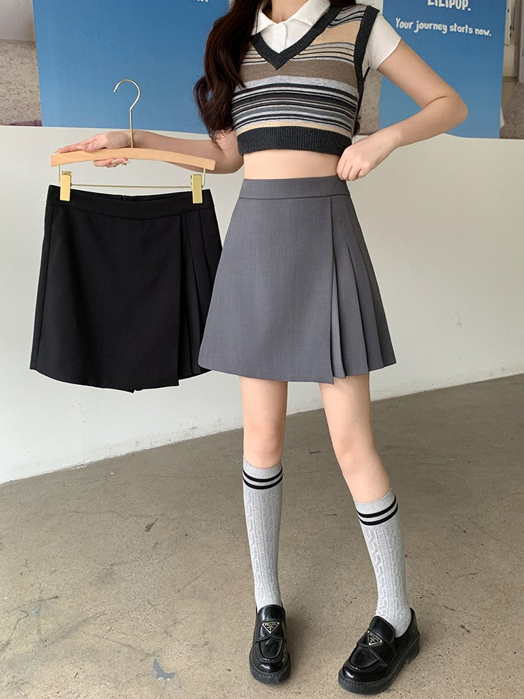 L-4XL Plus Size Skirt Women Spring Summer 2025 New Korean Fashion High Waist Pleated A Line Skirt Women Black Or Gray Mini Skirt