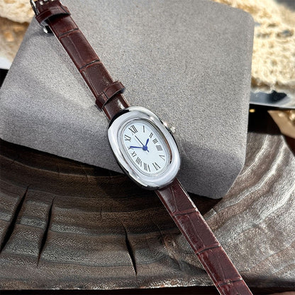 Ladies' New Oval Bathtub Egg-Shaped Belt Quartz Watch Elegant Miniature Vintage-Style Wristwatch Stylish Trendsetter
