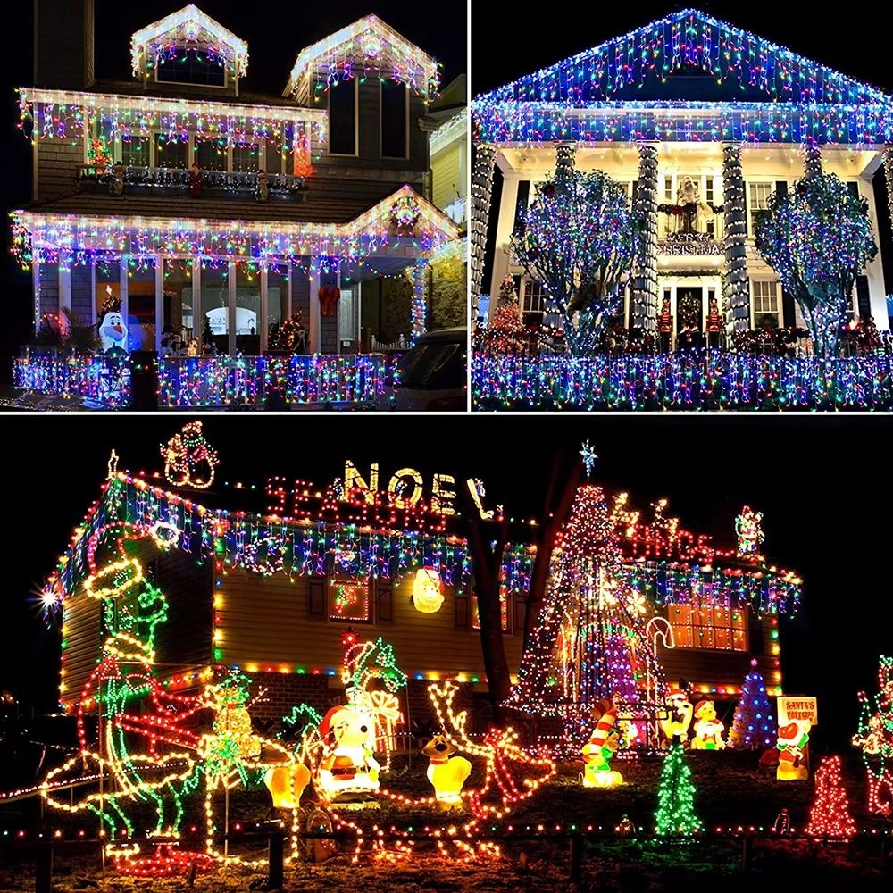 Christmas Lights Outdoor Waterproof Solar Curtain Icicle Lights Eaves Decor String Lights for Yard Party Holiday Decorations