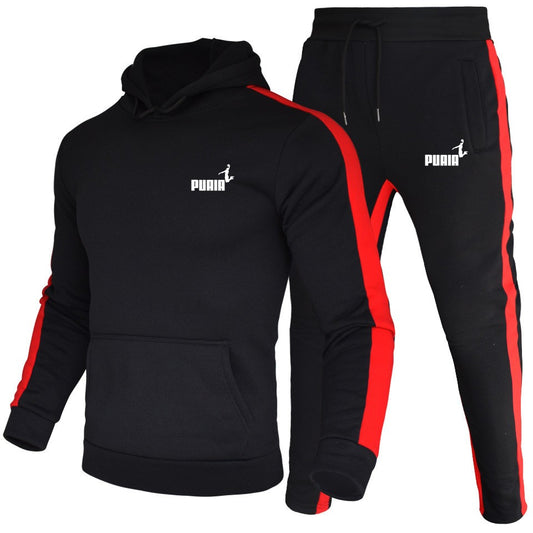 Quality Mens Tracksuit Printing Casual Hooded Sweatshirt 2 Pcs Set Fitness Sports Suit Street Trend Stripe Jogging Mens Clothing
