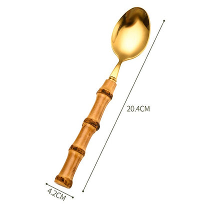 Conjunto de Talheres de Bambu 1 peça/4 peças Aço Inoxidável Dourado Faca Garfo Colher Louça Talheres Seguros para Lava-louças Conjunto de Talheres