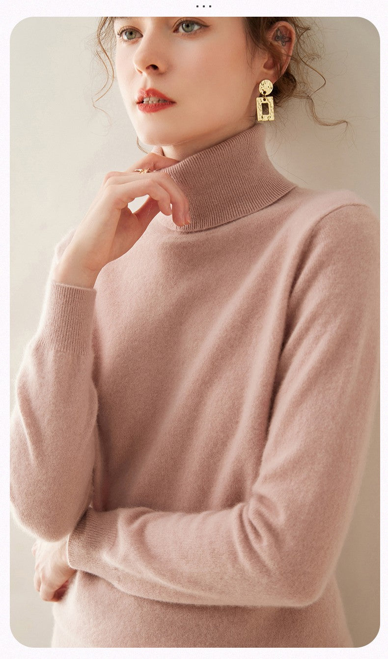 Suéter de Cashmere Feminino Gola Alta Manga Comprida Pulôver de Malha 100% Cashmere Puro Suéter Básico Versão Coreana Top Feminino