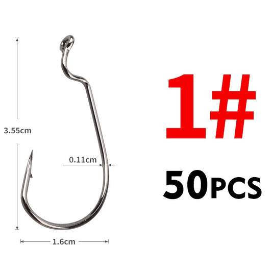 MEREDITH 50 unidades/pacote Anzóis de minhoca macia de alta qualidade em aço carbono, anzóis super travados largos 8#-5/0, acessórios de pesca
