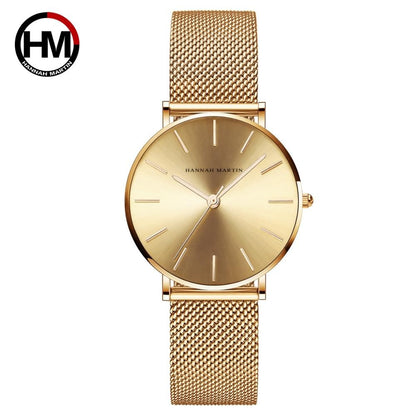 HANNAH MARTIN Brand Quality Stainless Steel Japan Quartz Movement Waterproof Women 36mm Full Rose Gold Ladies Dropshipping Watch
