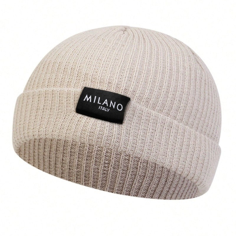 Unissex MILANO Letra Etiqueta Gorro Inverno Quente Chapéu Hip Hop Boné Gorro Toucas para Mulheres Homens