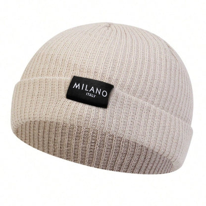 Unissex MILANO Letra Etiqueta Gorro Inverno Quente Chapéu Hip Hop Boné Gorro Toucas para Mulheres Homens
