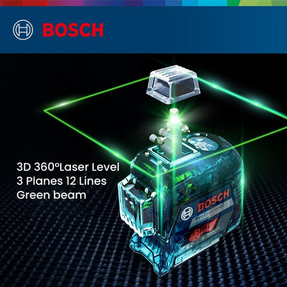 Nível a Laser Bosch GLL 3-60 XG 12 Linhas Verde Nível 3D Autonivelante 360 Horizontal e Vertical Cruz 30m Ferramenta de Medição Potente