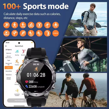 New Outdoor Sports Smart Watch 1.7" HD AMOLDE Screen 1000mAh Battery LED Flashlight IP68 Waterproof BT Call Military Smartwatch