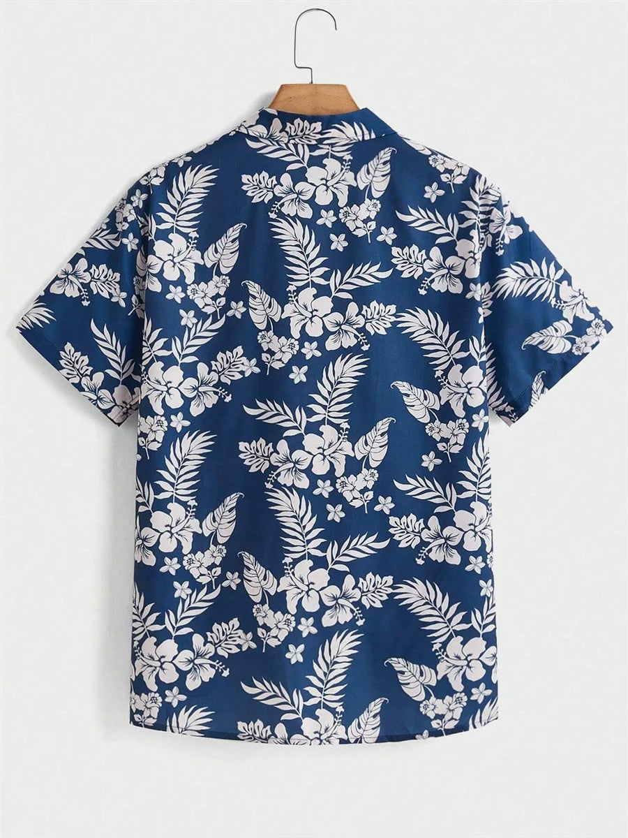 Summer men's new tropical 3D printing lapel short-sleeved shirt Hawaiian casual daily wearing large size