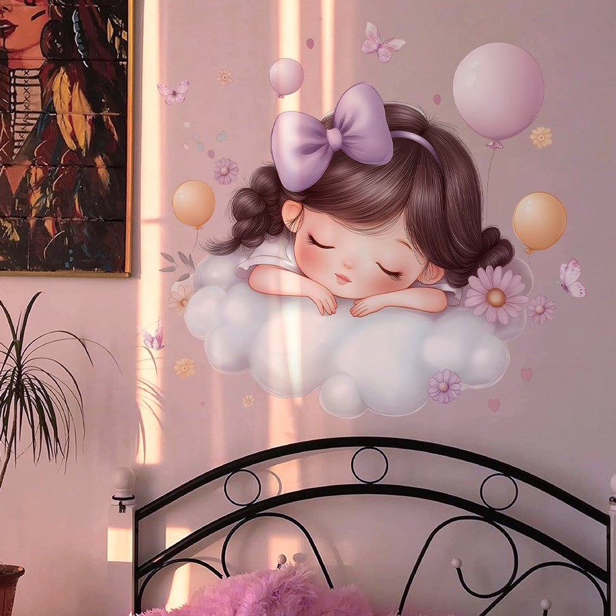 Girl Moon Butterflies Wall Stickers Kid Girls Room Bedroom Decoration Baby Nursery Home Decor Accessories Living Room Wall Decal