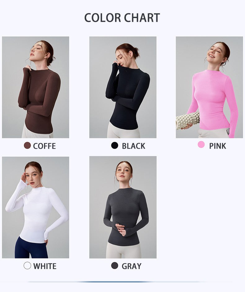 SOISOU 5 Colors Half-High Collar Slim Fit Yoga Top Women's Pilates Pullover Sports Long Sleeve High Elastic Fitness T Shirt