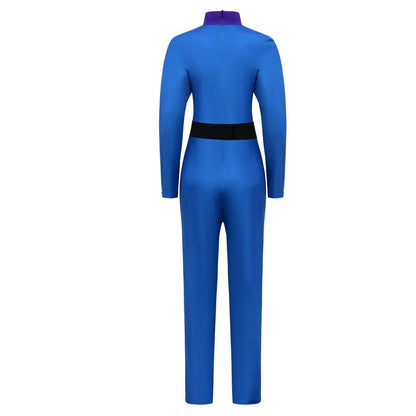 Anime Blue Three-Eyed Monster Cosplay Bodysuit with Planet Badges Halloween Stage Performance Outfit In Stock