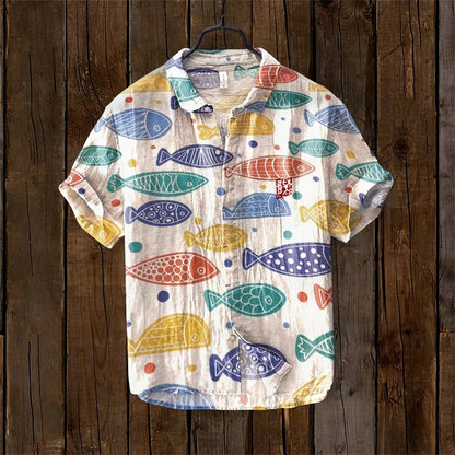 2024 New Men's Short Sleeve Shirt Animal Cat 3D Printed Men's Hawaiian Lapel Top Large Size Casual Comfortable Men's Shirt 5XL
