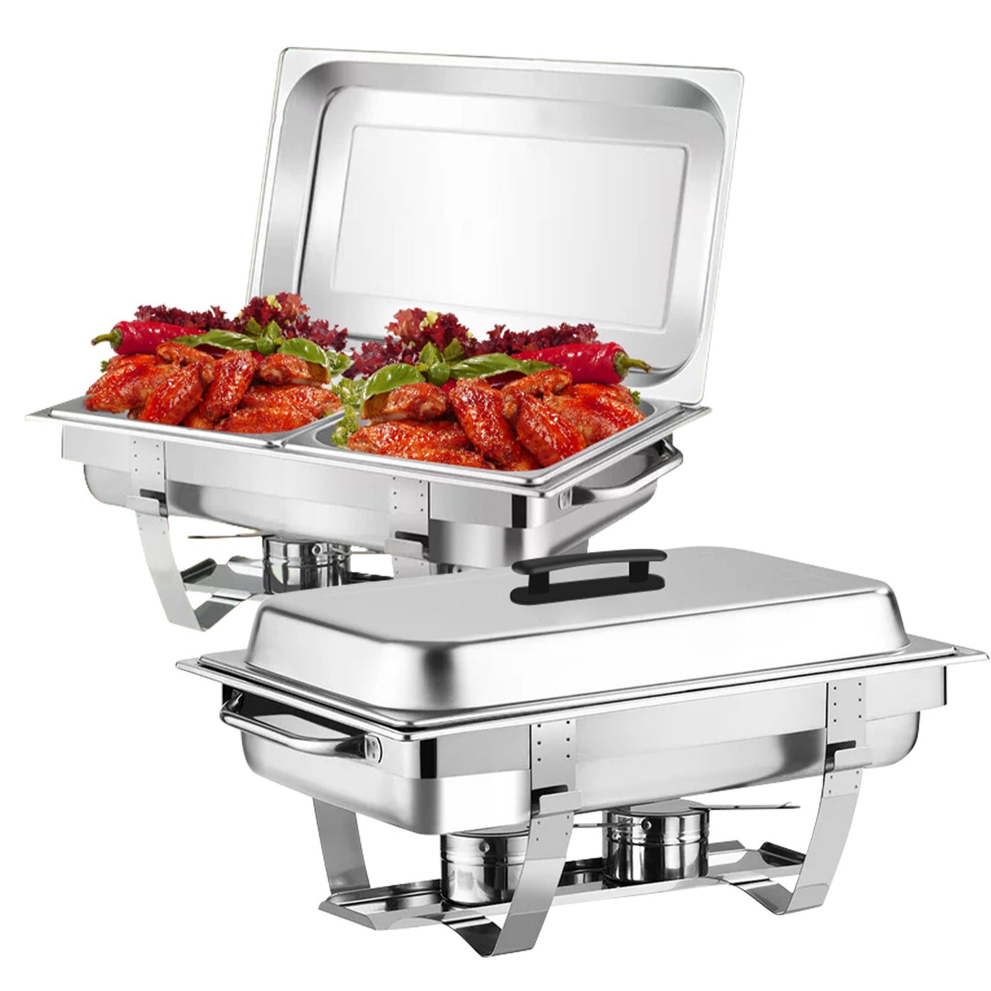 2 Packs Chafing Dish Buffet Set Stainless Steel 2 Grid8 Qt. Foldable Rectangular Warmer 2 Half Size Food Pans for Parties Even