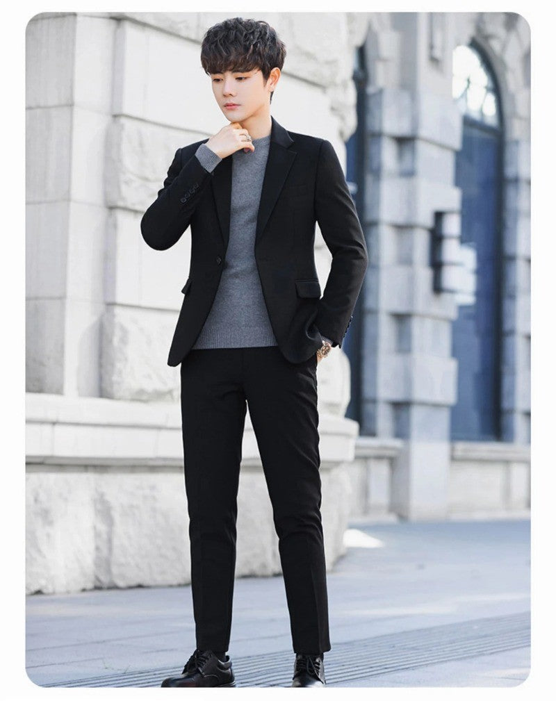 S-6XL Men's Business Casual Suit Korean Style Trendy Slim Fit 2 Piece Set Solid Color ?Blazer+ Pants )Groom Wedding Dress Party