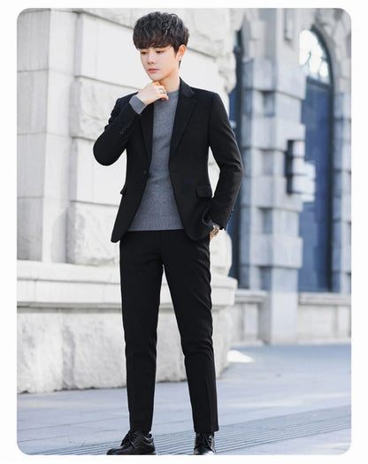 S-6XL Men's Business Casual Suit Korean Style Trendy Slim Fit 2 Piece Set Solid Color ?Blazer+ Pants )Groom Wedding Dress Party