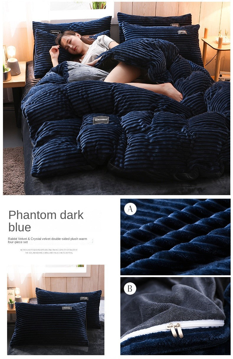 Magic Thicken Corduroy Duvet Cover Set Ultra Soft Velvet Quilt Cover Reversible Comforter Covers Winter Bedding Set 220×240CM