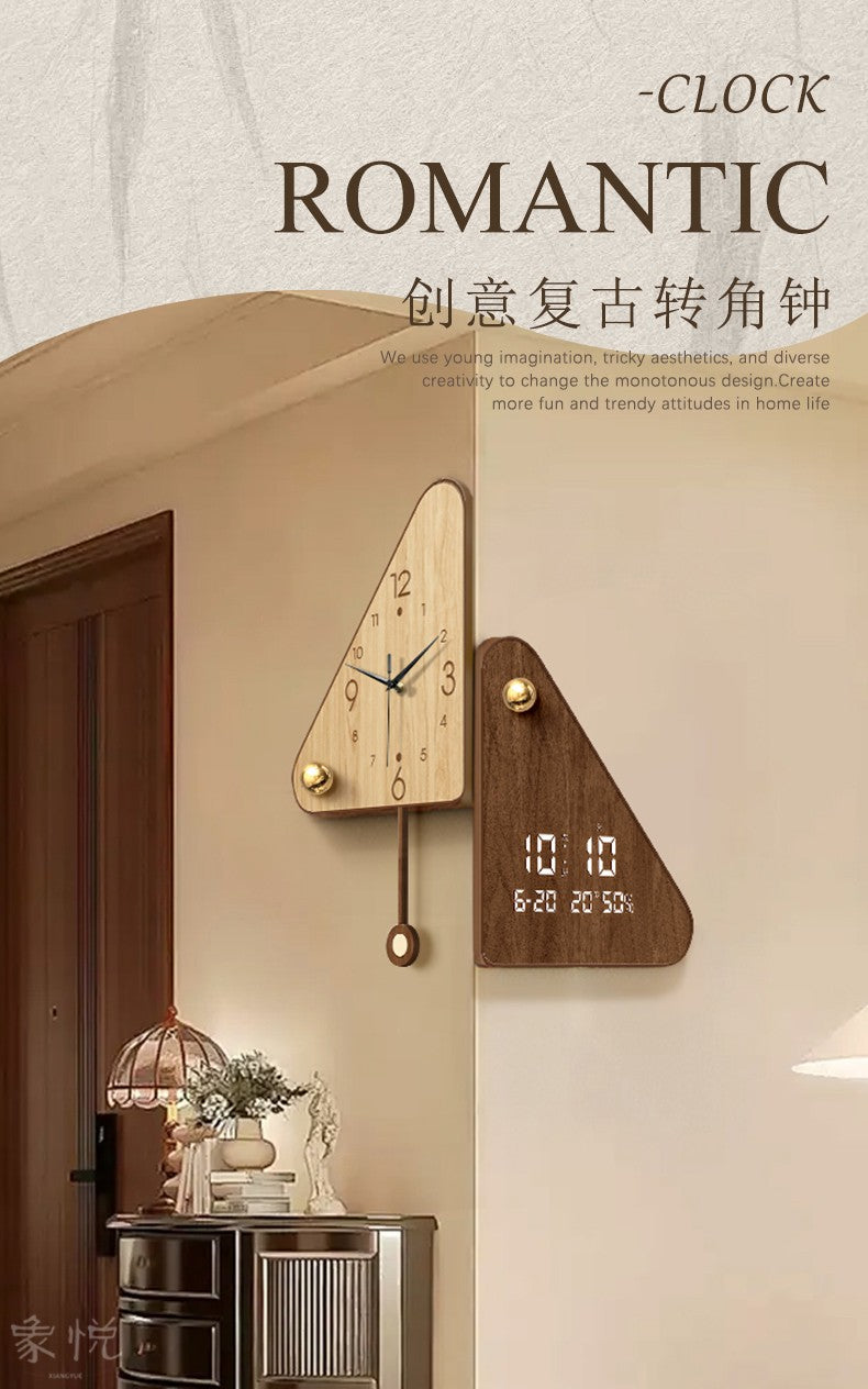 Double-sided Wall Clock Corner Perpetual Calendar Electronic Clock Medieval Style Without Punching Clock Wall Hanging