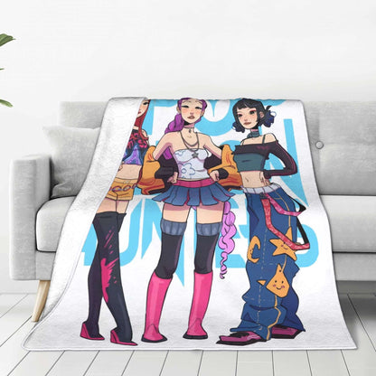 kpop Demon Hunters Huntrix Golden Blanket  Warm Graphic Plush Throw Blanket For Girls Boys Living Room Flannel Bedspread Cover
