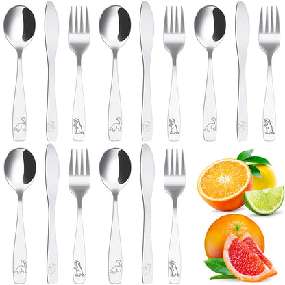 Conjunto de Talheres Infantis com 9/15 Peças em Aço Inoxidável 410, Garfo, Colher e Faca para Crianças, Conjunto de Talheres Divertidos de Dinossauro para Crianças e Bebês