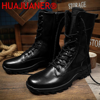 Botas de Couro Genuíno Masculinas de Cano Curto Botas Masculinas de Inverno de Couro com Pelo Quente para Exército Caça Sapatos Masculinos Botas Casuais Pretas