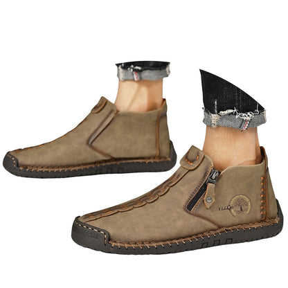 Men'S Fall And Winter Outdoor Padded Warm Leather Stitching Zipper Fashion Low Ankle Boots Composite Slip On Work Boots Botas