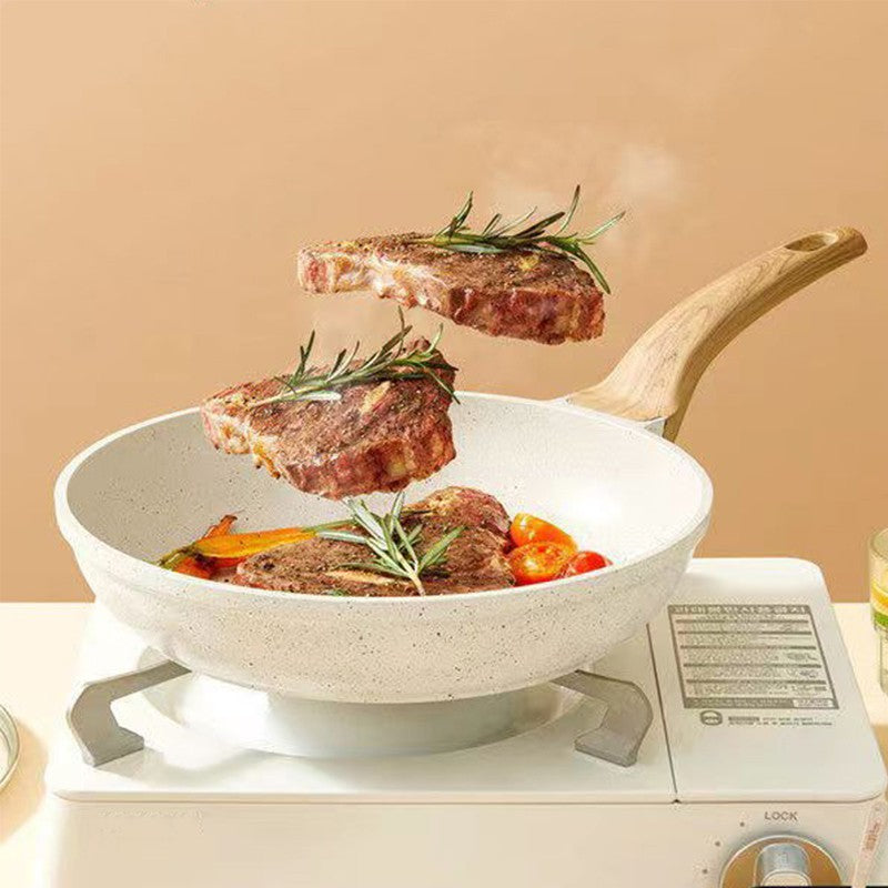 Panela Wok Antiaderente Frigideira Cerâmica Pedra Medicinal Fogão a Gás Indução Utensílios de Cozinha Universais Panela Antiaderente para Bife e Molhos