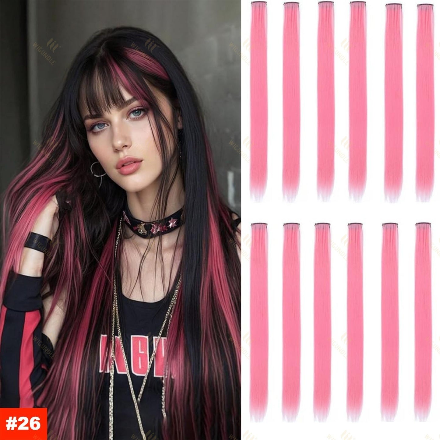 Colored Highlight 22 Inch Synthetic Hair Extensions Rainbow Long Straight Hairpieces for Women Kids Girls Purple Pink Blue