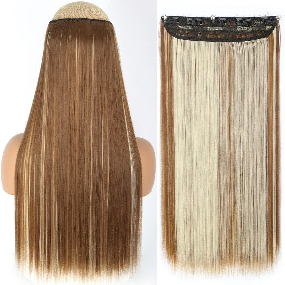 Extensão de Cabelo Liso Comprido de Fibra Sintética Resistente ao Calor com 5 Clipes 22"32" Preto Castanho Loiro