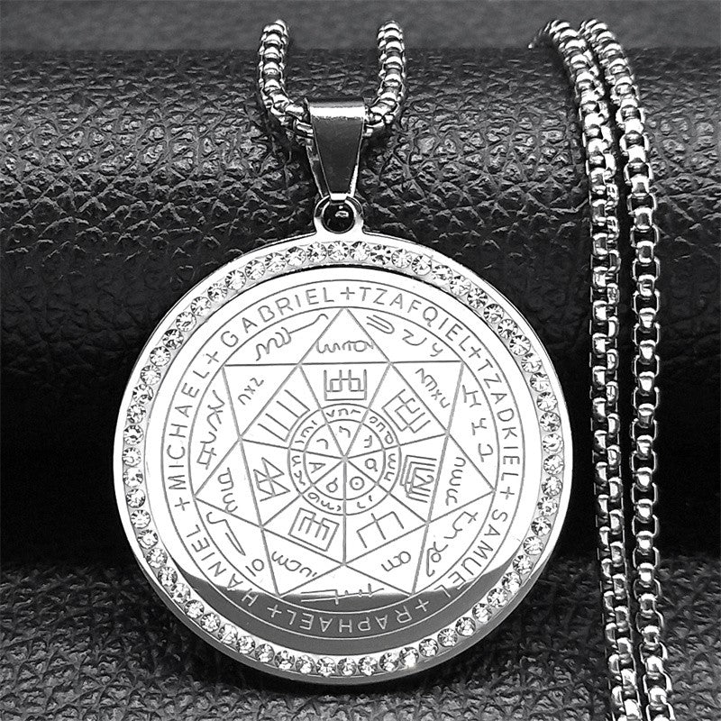 Colar de Anjo Medalha Sete Arcanjos para Mulheres Homens Aço Inoxidável Selo de Salomão Proteção Corrente Joias colar NZZZ504S02