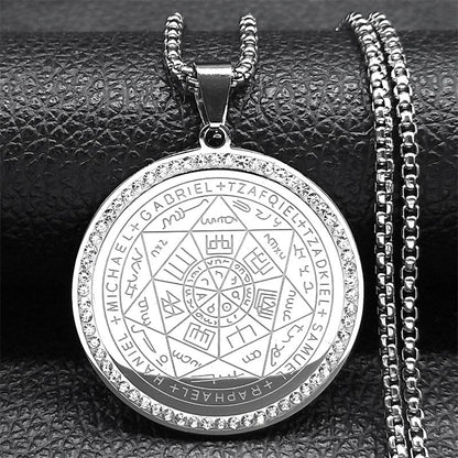 Colar de Anjo Medalha Sete Arcanjos para Mulheres Homens Aço Inoxidável Selo de Salomão Proteção Corrente Joias colar NZZZ504S02