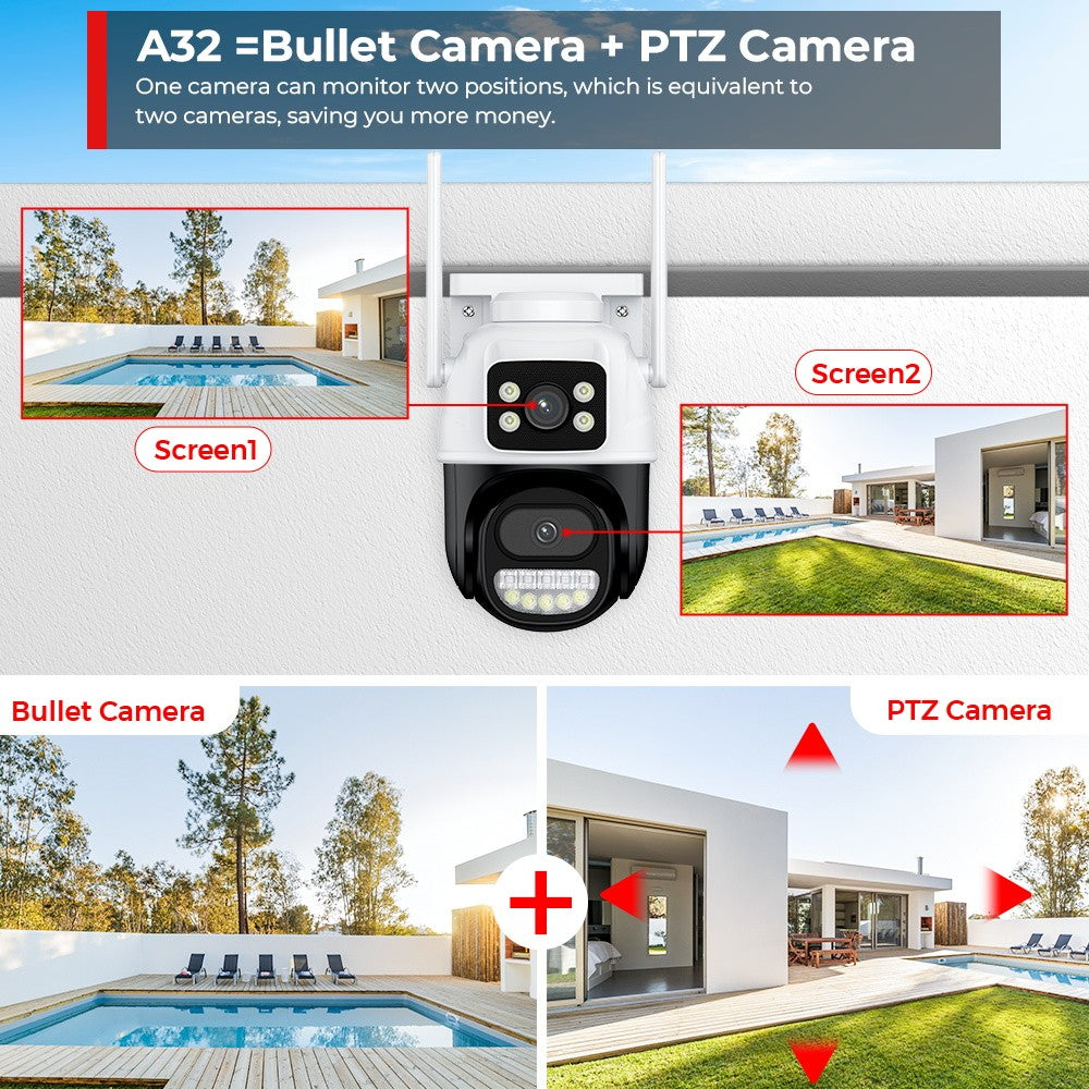 4K 8MP Wifi PTZ Camera Dual Lens Dual Screen Wireless Outdoor IP Camera Auto Tracking Security CCTV P2P Video Surveillance iCSee
