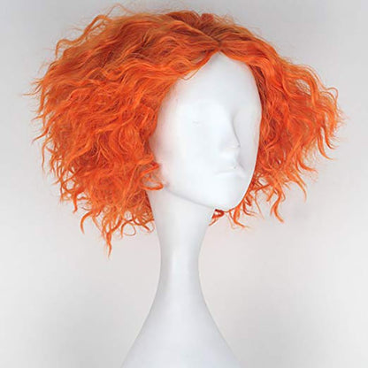 Perucas Fantasia Peruca Curta Cacheada Laranja Peruca Sintética Peruca Anime Cosplay Para Festa de Halloween Cosplay