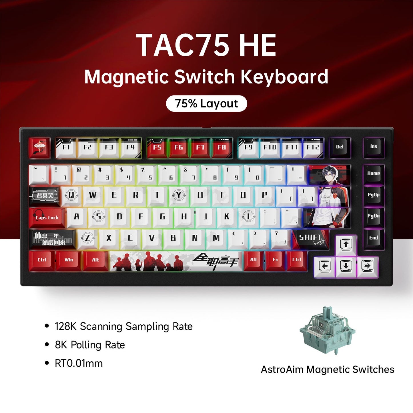 Teclado Gamer AKKO TAC75 HE com Switches Magnéticos 75% Rapid Trigger 0.005mm 8K RGB com Fio Teclado Personalizado para Esports