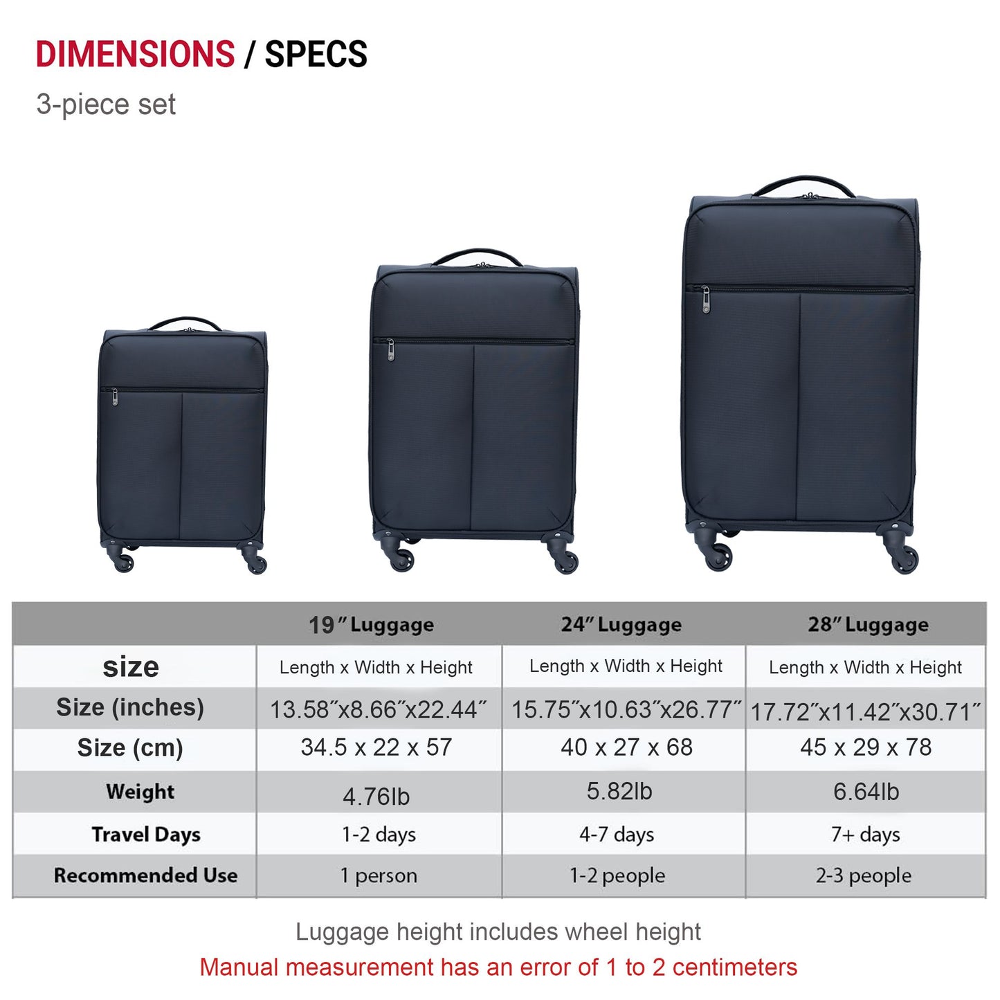3 piece luggage set  Oxford cloth suitcase black(No password lock)  carry on luggage  trolley bag high-capacity