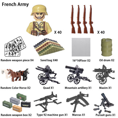 Brinquedos de blocos de montar para crianças: Modelos de Mini Armas de Exército Nacional de Guerra de Soldados de Infantaria da Segunda Guerra Mundial