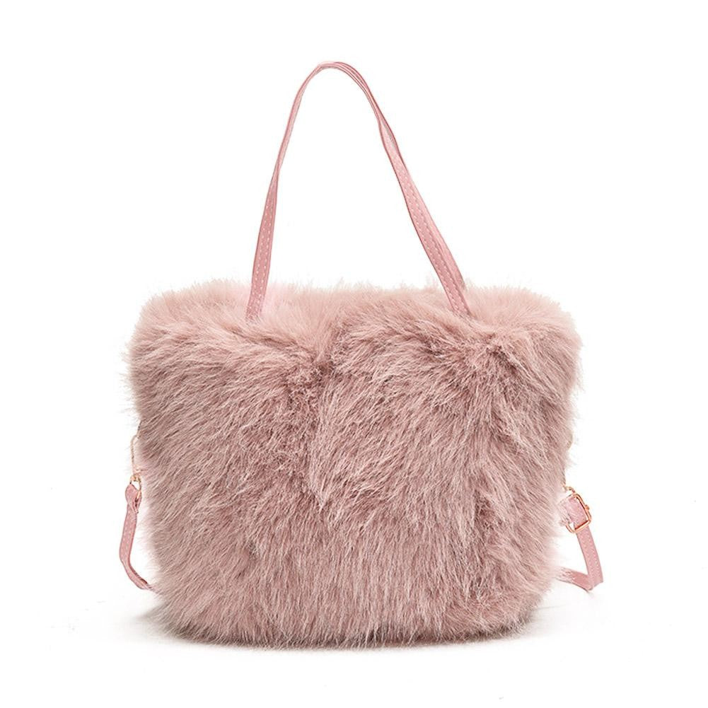 Faux Fur Tote Bag Women's Bucket Plush Light Luxury Ladies Handbags Soft Winter Crossbody Shoulder Bags
