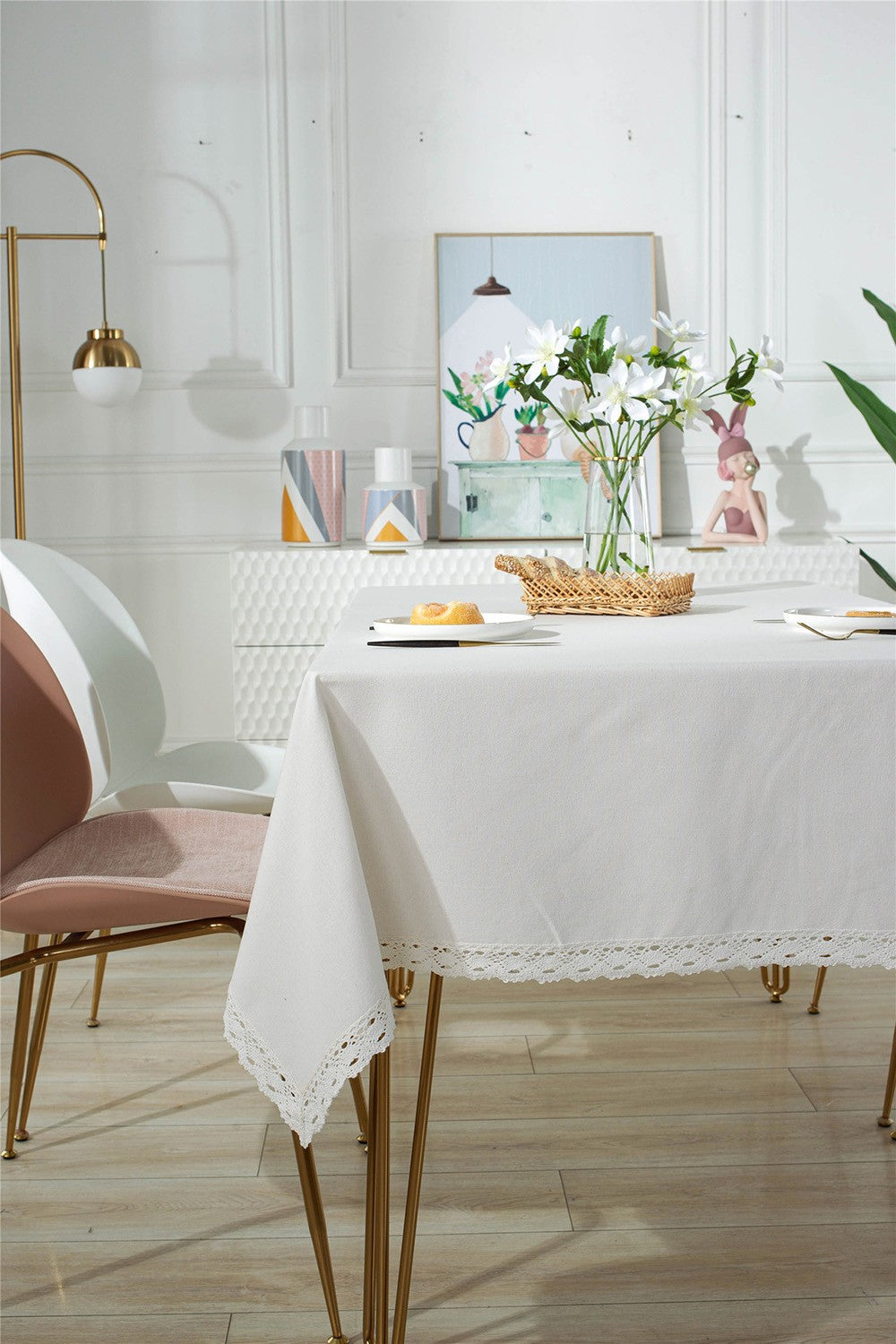 Classic White Lace Tablecloths Rectangle Dust-Proof Table Covers for Living Room Kitchen Dinner Picnic Tabletop Home Decorations