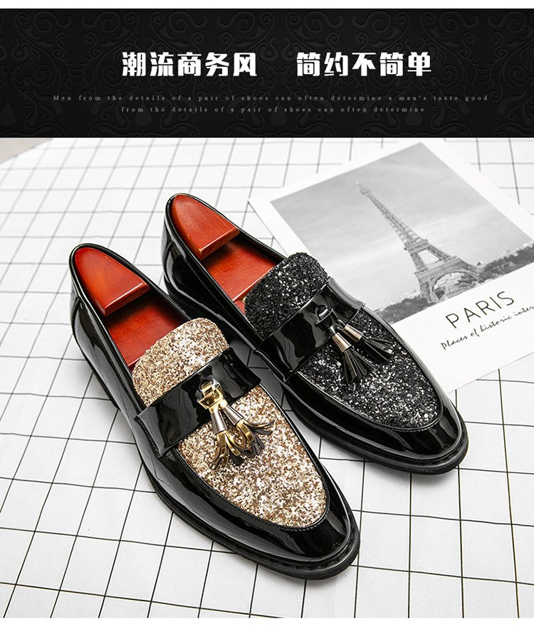 British Style Sequined Leather Shoes Men Golden Men's Loafers Big Size 38-47 Luxury Comfortable Business Shoes Men Formal Shoes