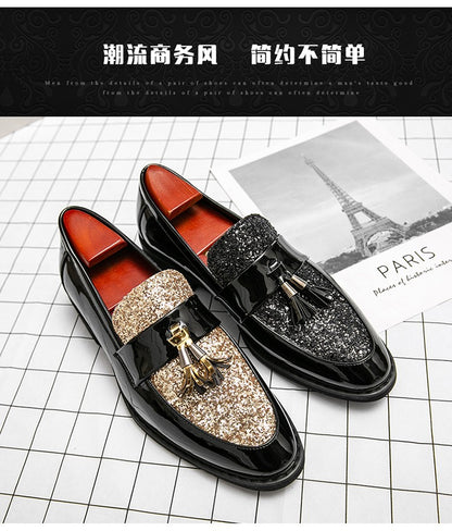 British Style Sequined Leather Shoes Men Golden Men's Loafers Big Size 38-47 Luxury Comfortable Business Shoes Men Formal Shoes