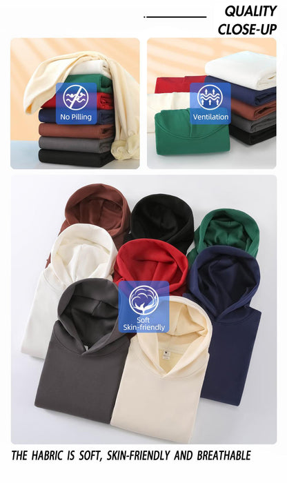 16.9oz 480gsm Heavy Weight Cotton Plus Velvet Hooded Sweater Men Thickened Tight Polar Fleece Pullover Hoodie Women Sweatshirt