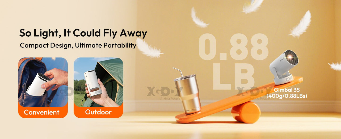 XGODY Projector Beamer Gimbal 3S 4K Wifi6  Short Throw Projector Android11 ??260 ANSI Dual WIFI BT5.0 1280*720P Home Theater