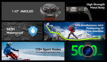 T-Rex 3 Ultra Built-in Dual-band GPS Smartwatch 5ATM Waterproof 48mm AMOLED Compass 170+ Sport Durable Military Smart Watch 2025