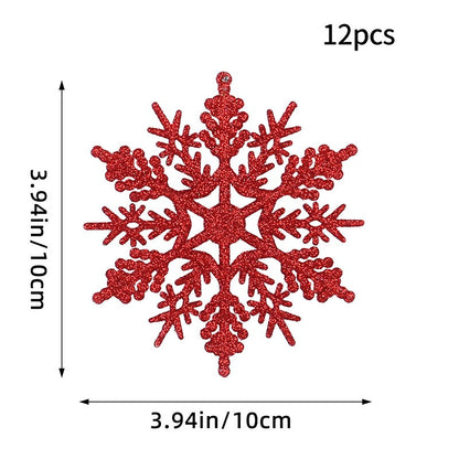 12PCS Pink Glitter Plastic Snowflake Decorations 10cm Christmas Tree Hollow Snowflake Pendants New Year Party Festival Supplies