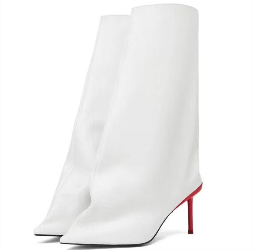 2024New Designer Slender High Heels Knee Length Women's Boots Fashion Walk Party Women's Large Mid Size Boots Autumn and Winter