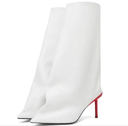 2024New Designer Slender High Heels Knee Length Women's Boots Fashion Walk Party Women's Large Mid Size Boots Autumn and Winter