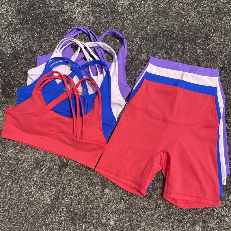 Yoga Fitness Suit Shorts Set Gym Sports Set Women Clothes 2 Piece Sports Bra Top High Waist Short Legging Running Tracksuit