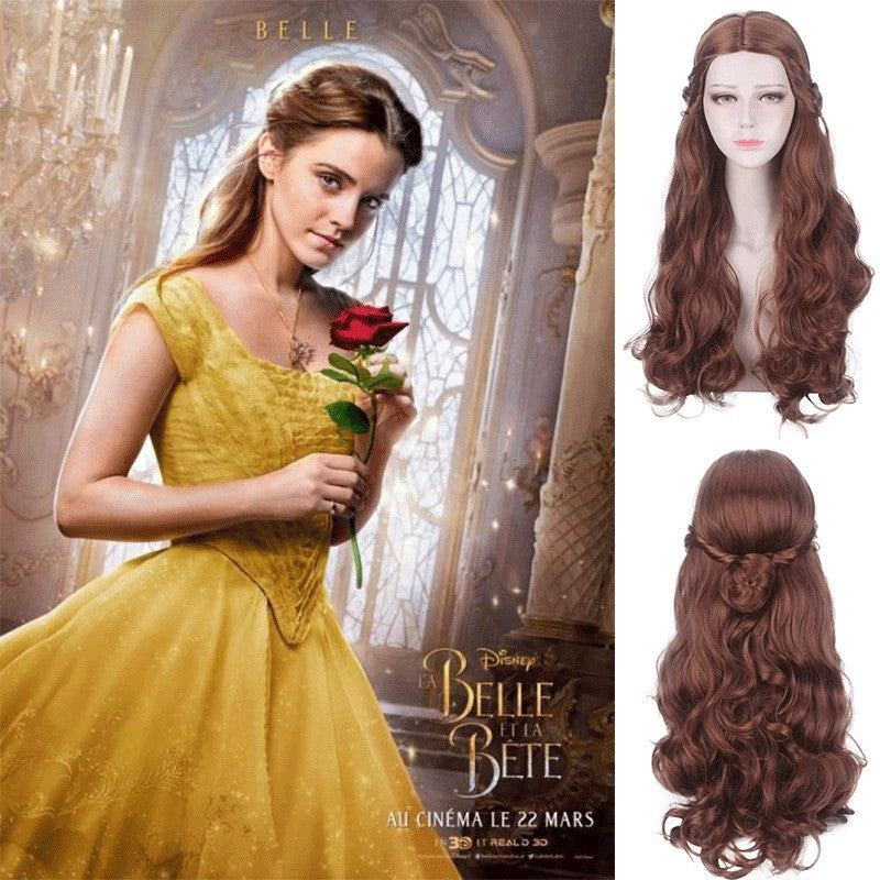 Peruca de cosplay A Bela e a Fera Bela princesa 2017 filme live action mista marrom fibra sintética peruca