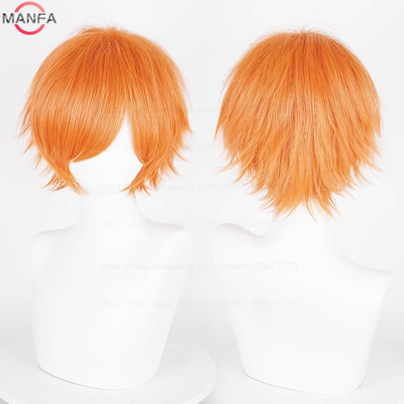 Anime 30cm Curta Reta Peruca Cosplay Preto Branco Verde Marrom Roxo Azul Cinza Vermelho Dourado Homens Mulheres Cabelo Sintético Resistente ao Calor